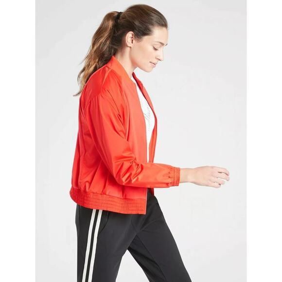 Athleta Women's Orange Zion Microfleece Full Zip Bomber Jacket Size Small - Picture 3 of 9